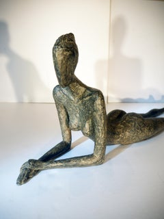 Pensive, Nude bronze, lying woman, 