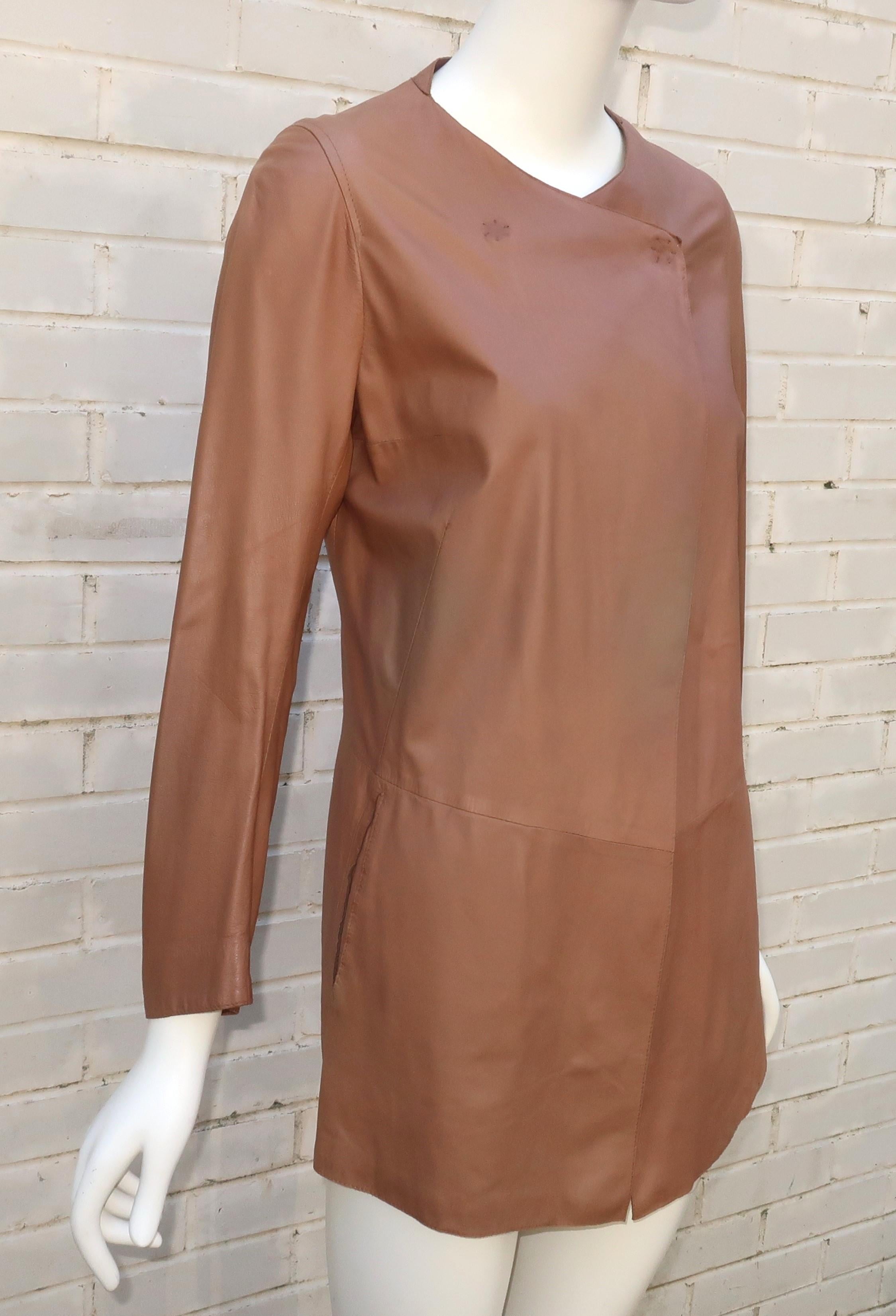 Brown SYLVIE SCHIMMEL French Sculptural Leather Jacket