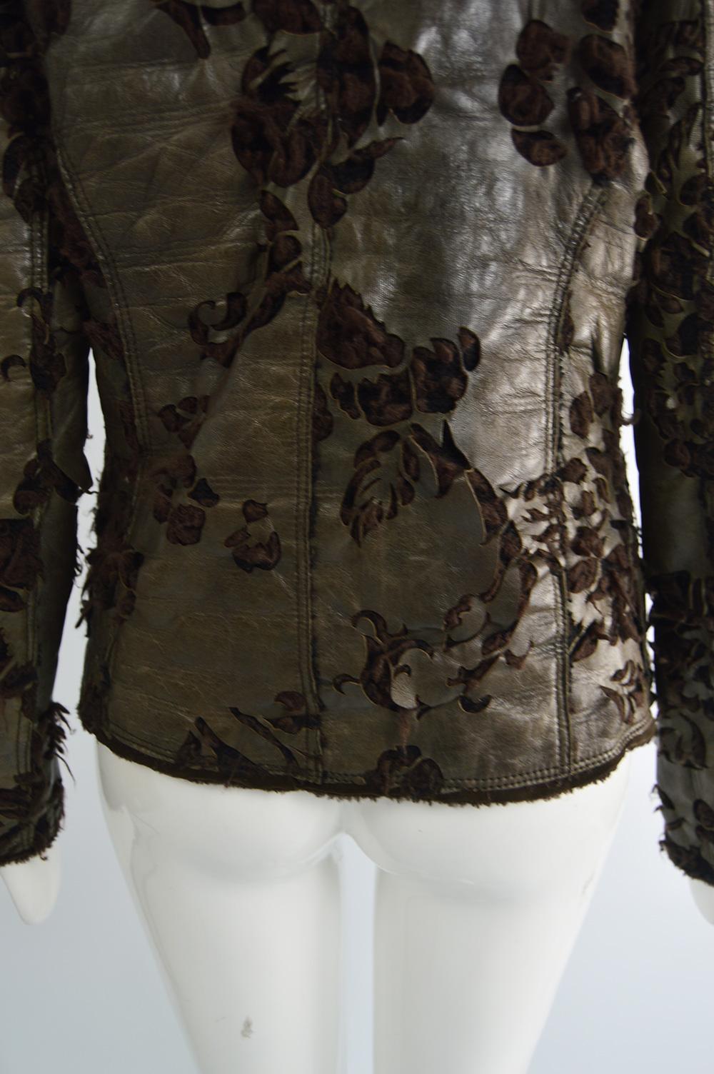 Women's Sylvie Schimmel Paris Lambskin Leather & Wool Shearling Laser Cut Womens Jacket For Sale