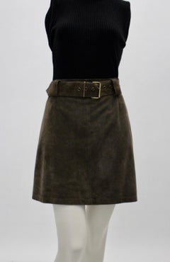 Sylvie Schimmel Paris Vintage Taupe Suede A Line Mini Skirt with a belt France