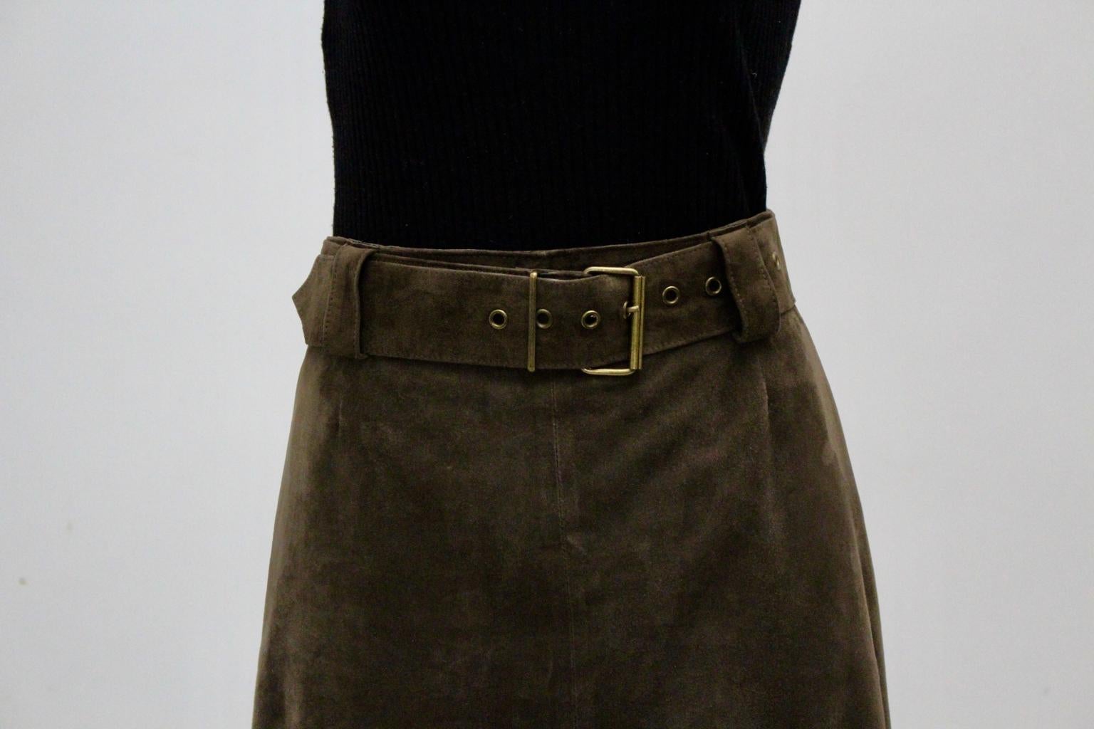 Black Sylvie Schimmel Paris Vintage Taupe Suede A Line Mini Skirt with a belt France  For Sale