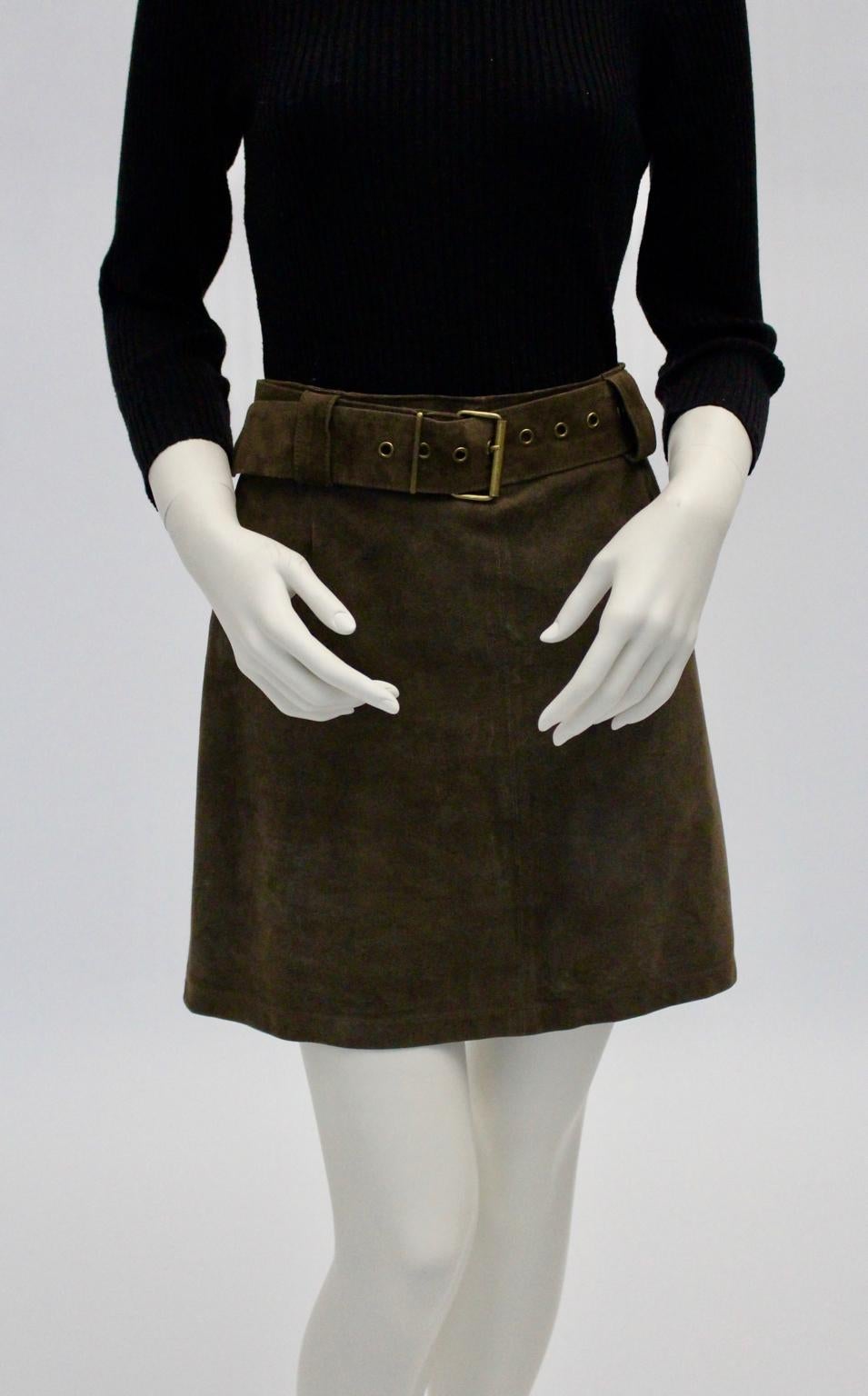 Sylvie Schimmel Paris Vintage Taupe Suede A Line Mini Skirt with a belt France  For Sale 1