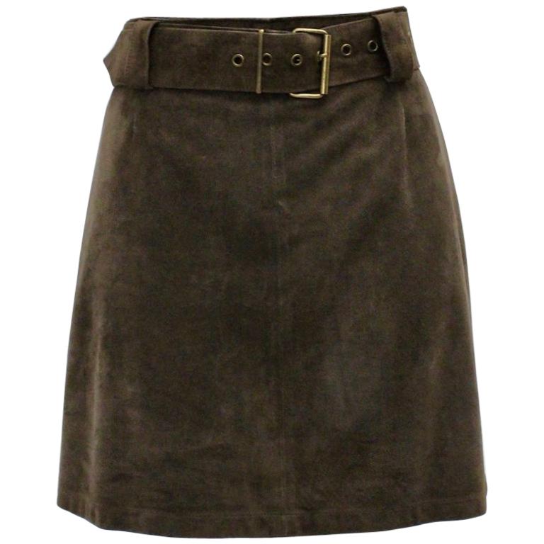 Sylvie Schimmel Paris Vintage Taupe Suede A Line Mini Skirt with a belt France  For Sale