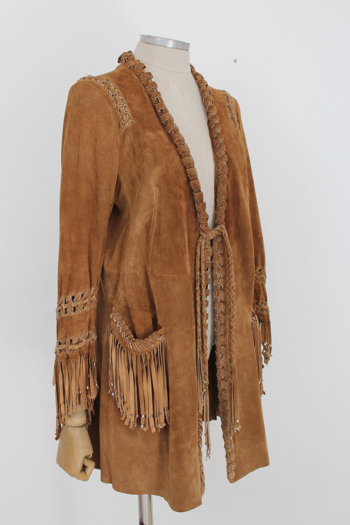 Sylvie Schimmel Vintage Leather Jacket Fringes Brown In Excellent Condition In Brindisi, Bt