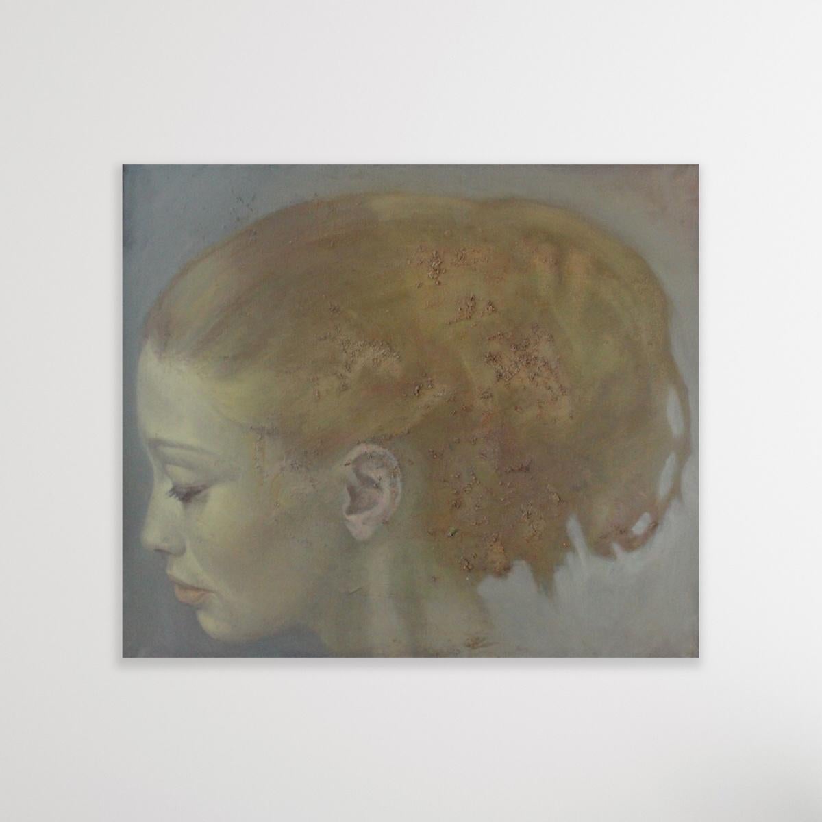 Foxi - XXIe siècle, portrait contemporain, peinture à l'huile, monochrome, texture  en vente 5