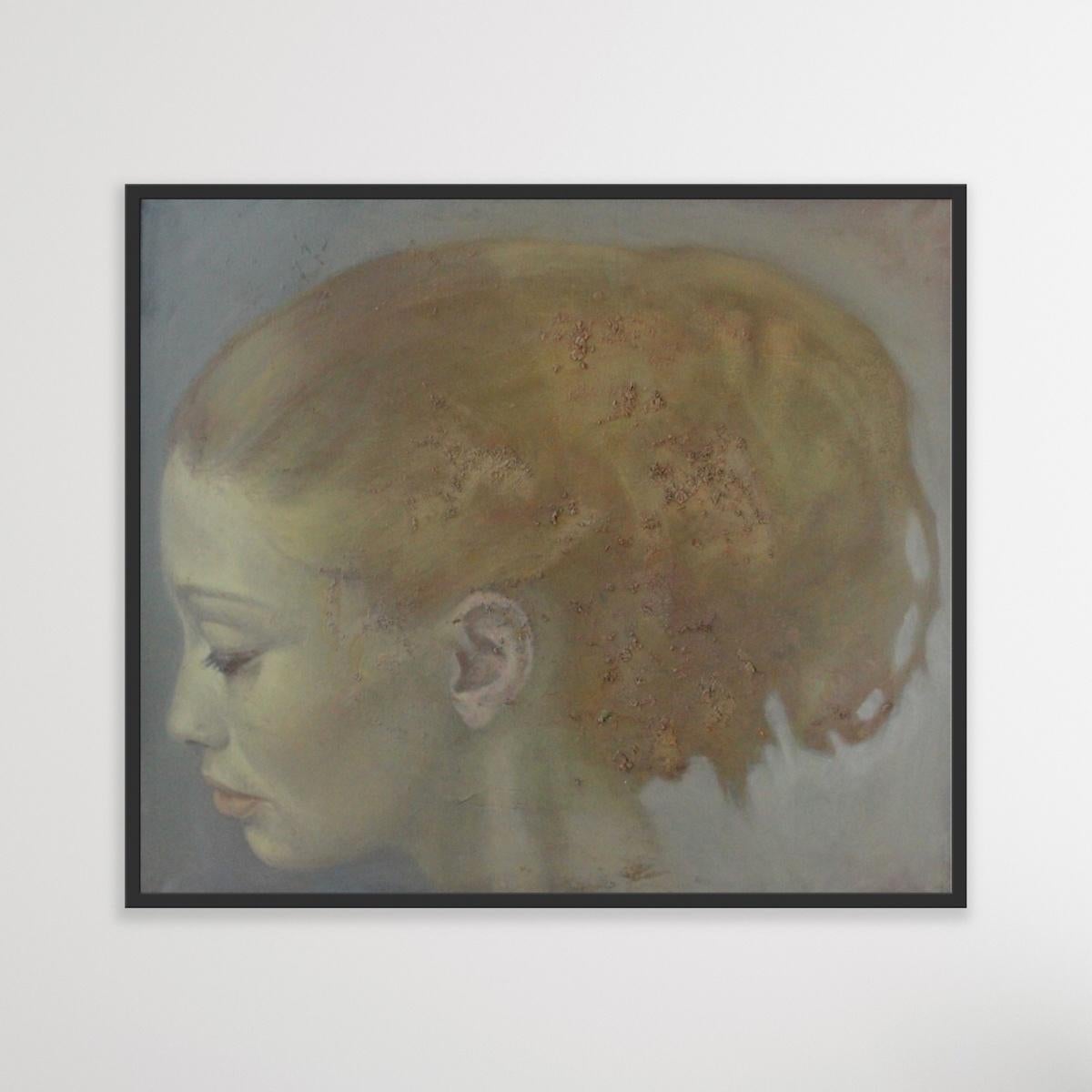 Foxi - XXI Century, Contemporary portrait, Oil painting, Monochromatic, Texture  For Sale 2
