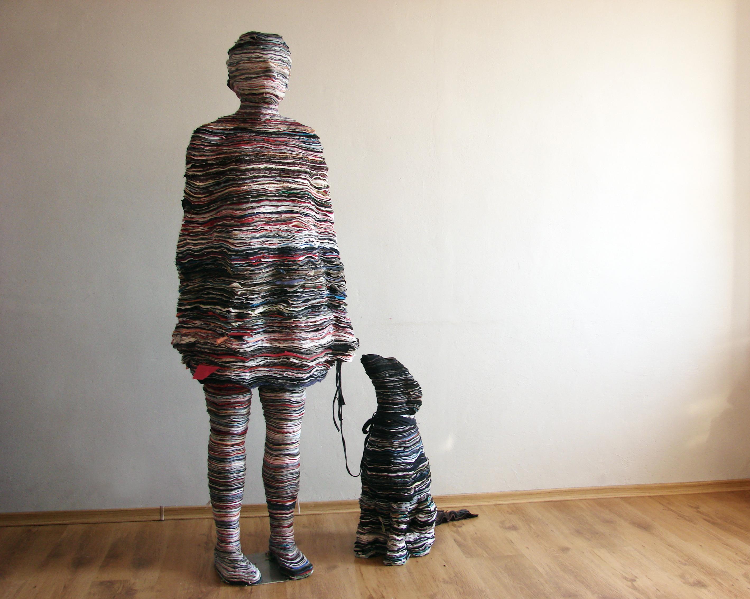 Sylwia Jakubowska-Szycik Figurative Sculpture - The Beautiful Waiting... ( Selfportrait With A Dog )