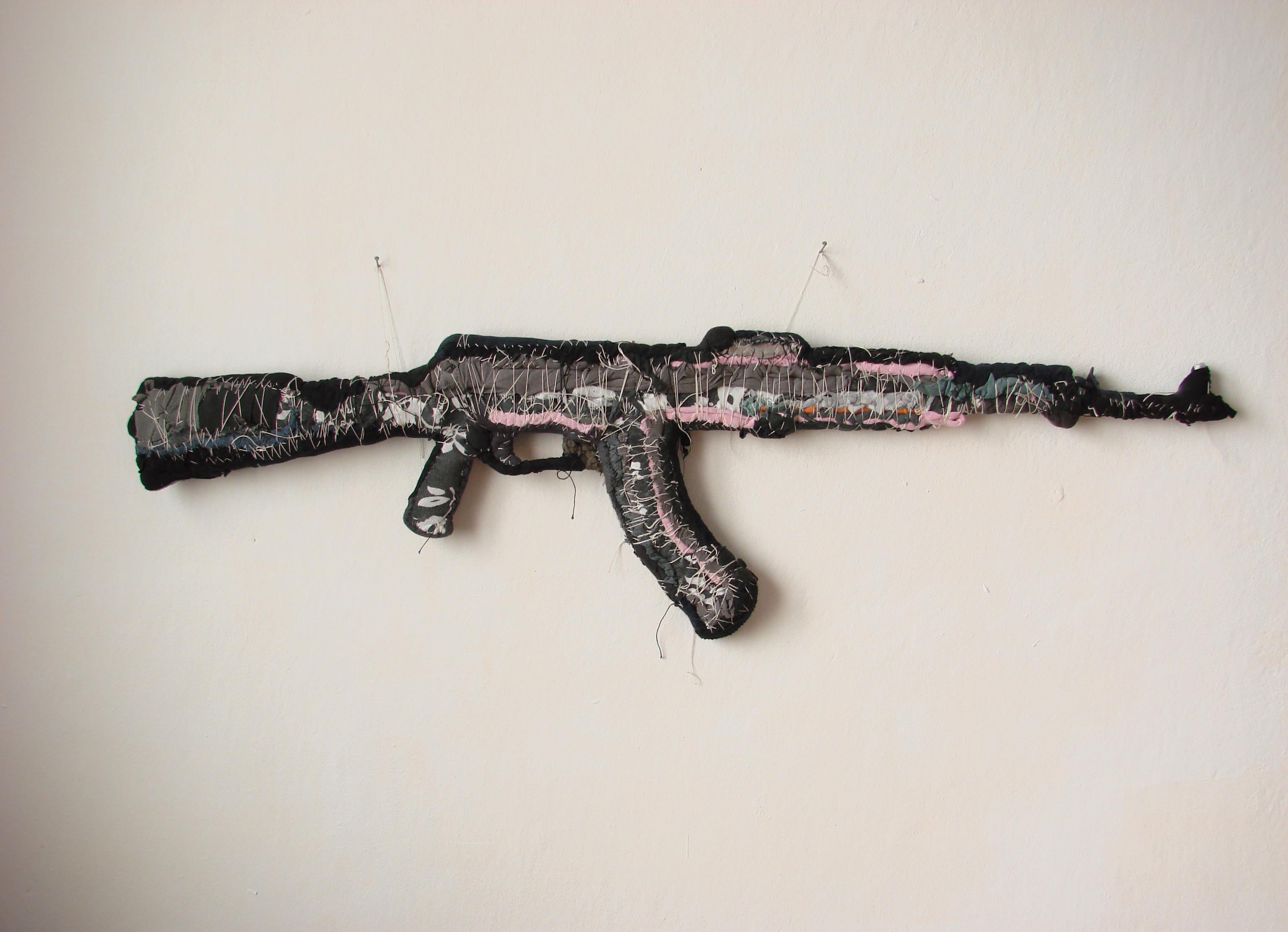 WATER RIFLE - Modern obiect sculpture made of steel and fabric