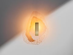 Brown and Semi-Opaque Ochre Marbled Glass, Brass Light Sculpture by Marie Jeunet