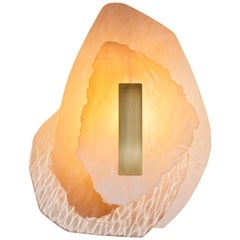 Brown and Semi-Opaque Ochre Marbled Glass, Brass Light Sculpture by Marie Jeunet