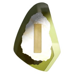 Semi-Opaque Green Marbled Glass, Brushed Brass Light Sculpture by Marie Jeunet