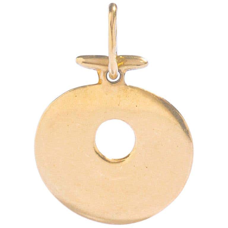 Symbolic Round Disc Yellow Gold 18 Karat Pendant Charm For Sale at 1stDibs