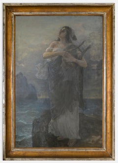 Lady with Harp - Oil Paint by Symbolist Painter - 19th Century