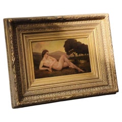 Symbolist school oil on pannel, reclining nude, France 1920