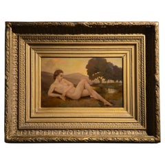 Symbolist school oil on pannel, reclining nude, France 1920