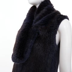 SYMETRIE PARIS black navy genuine fur satin snap buttons collared long gilet M