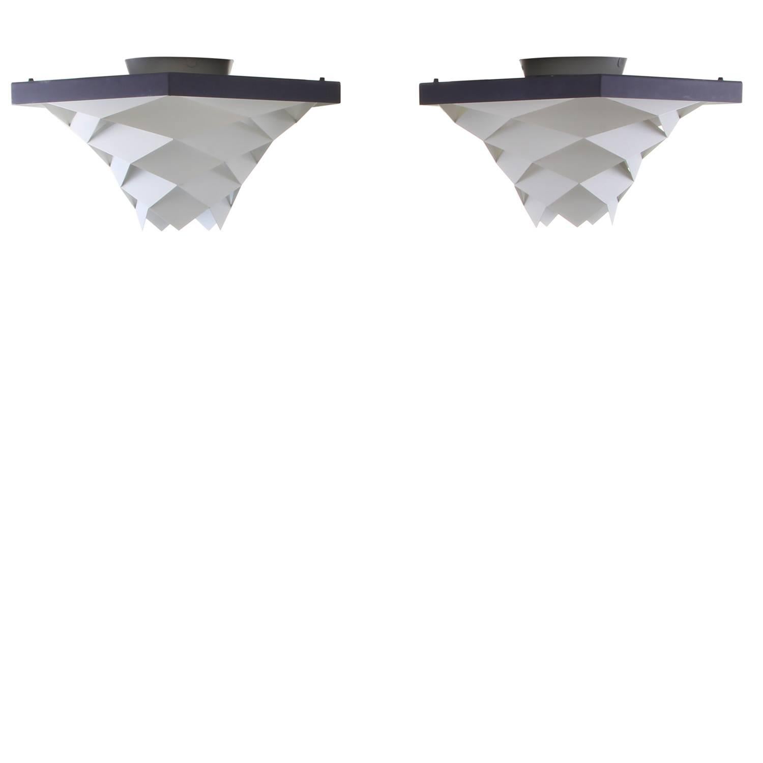 Mid-Century Modern Pair of Symfoni Flush by Preben Dal, 1960s, Extremely Rare Ceiling Flush Lights For Sale