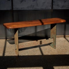 Console / bureau « symétrique », noyer noir, acier patiné