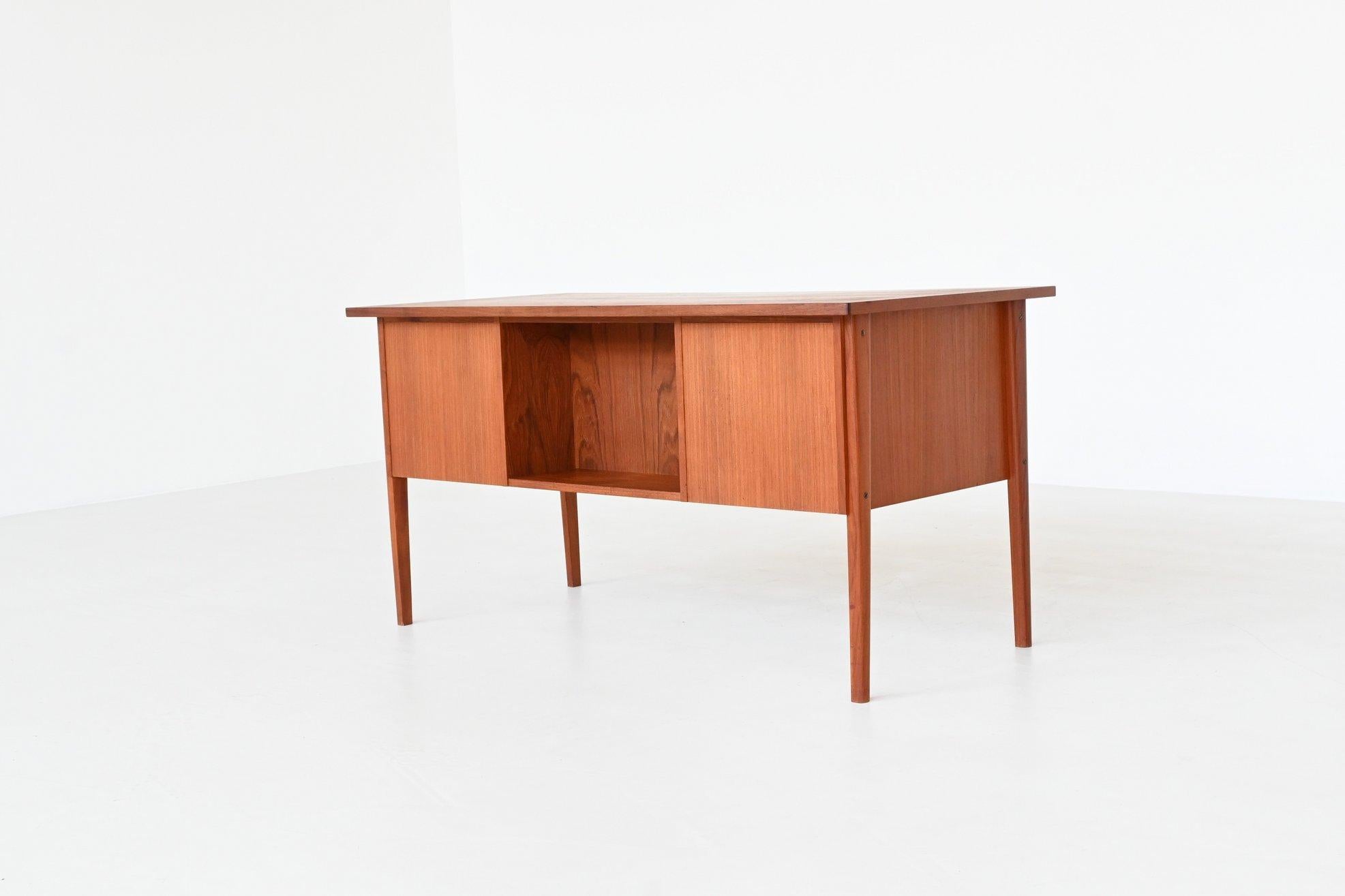 Mid-Century Modern Symmetric Scandinavian Desk Teak Wood Denmark, 1960