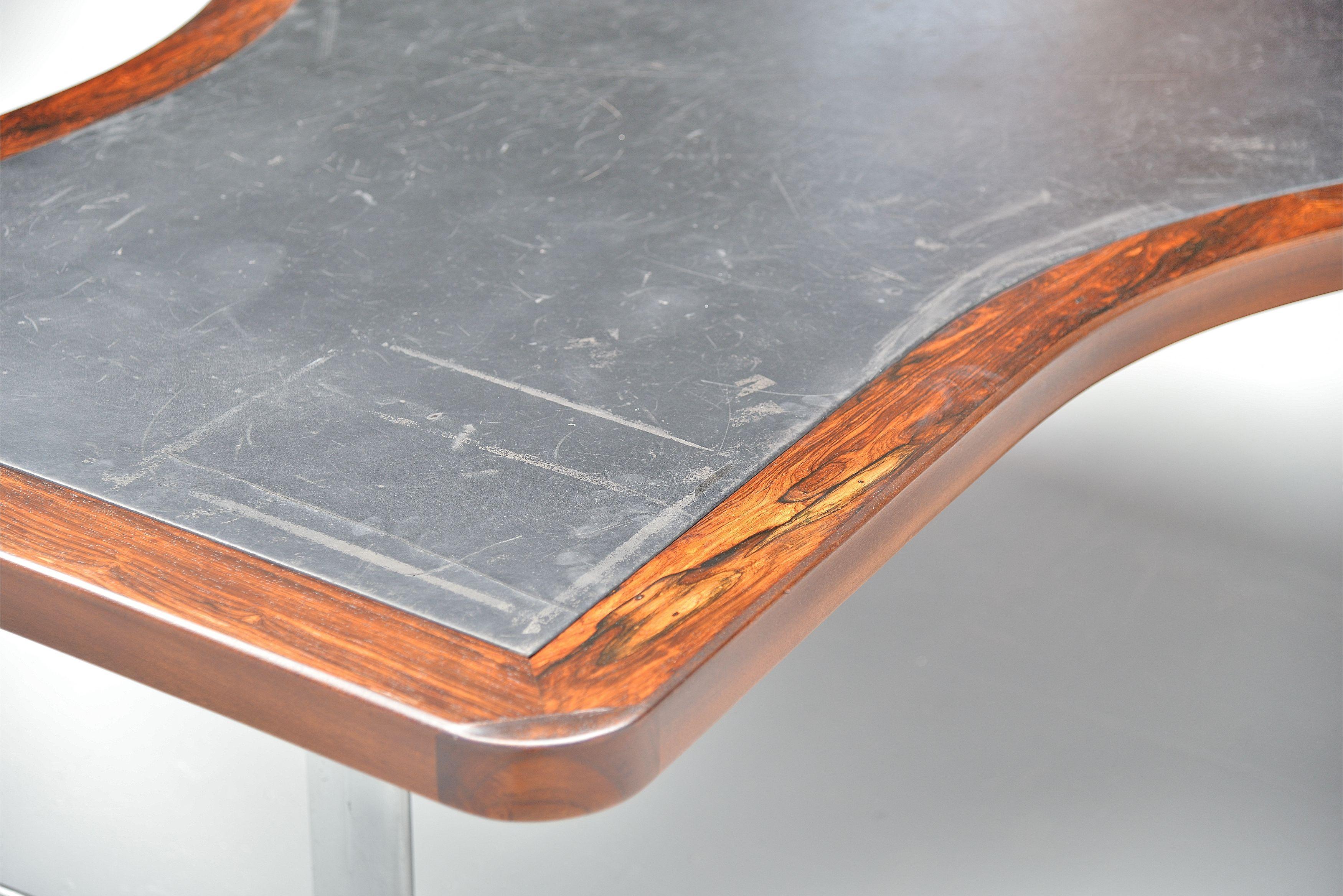 Leather Symmetrical Rosewood Conference Desk Table, Denmark, 1965