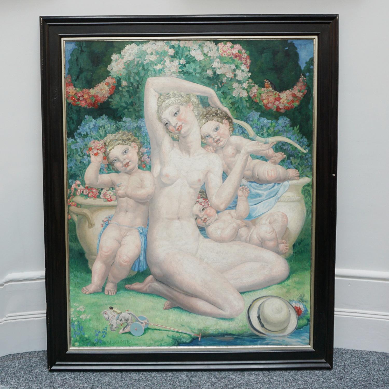 'Symphonie d'Azur' A large Art Deco Painting by Valentine Lecomte For Sale 10
