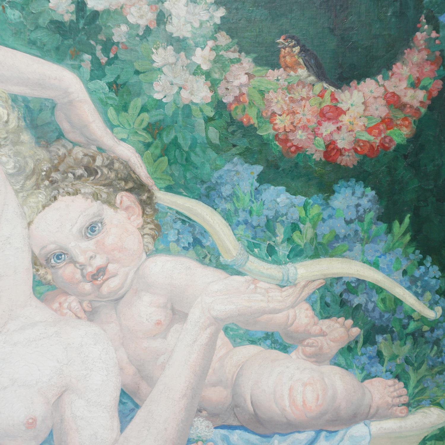 „Symphonie d'Azur“ Ein großes Art-déco-Gemälde von Valentine Lecomte (Französisch)