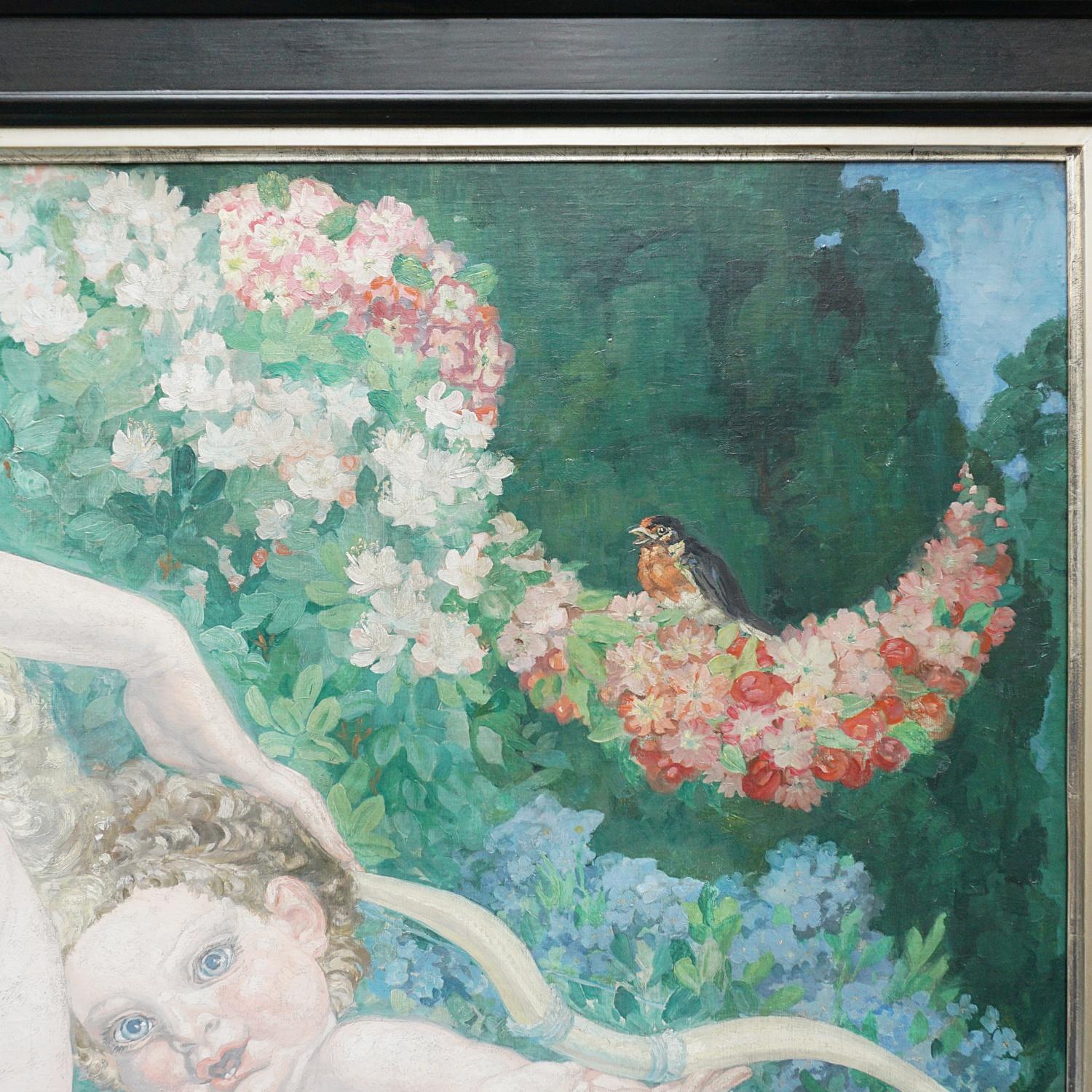 Milieu du XXe siècle Une grande peinture Art déco de Valentine Lecomte « Symphonie d'Azur »
