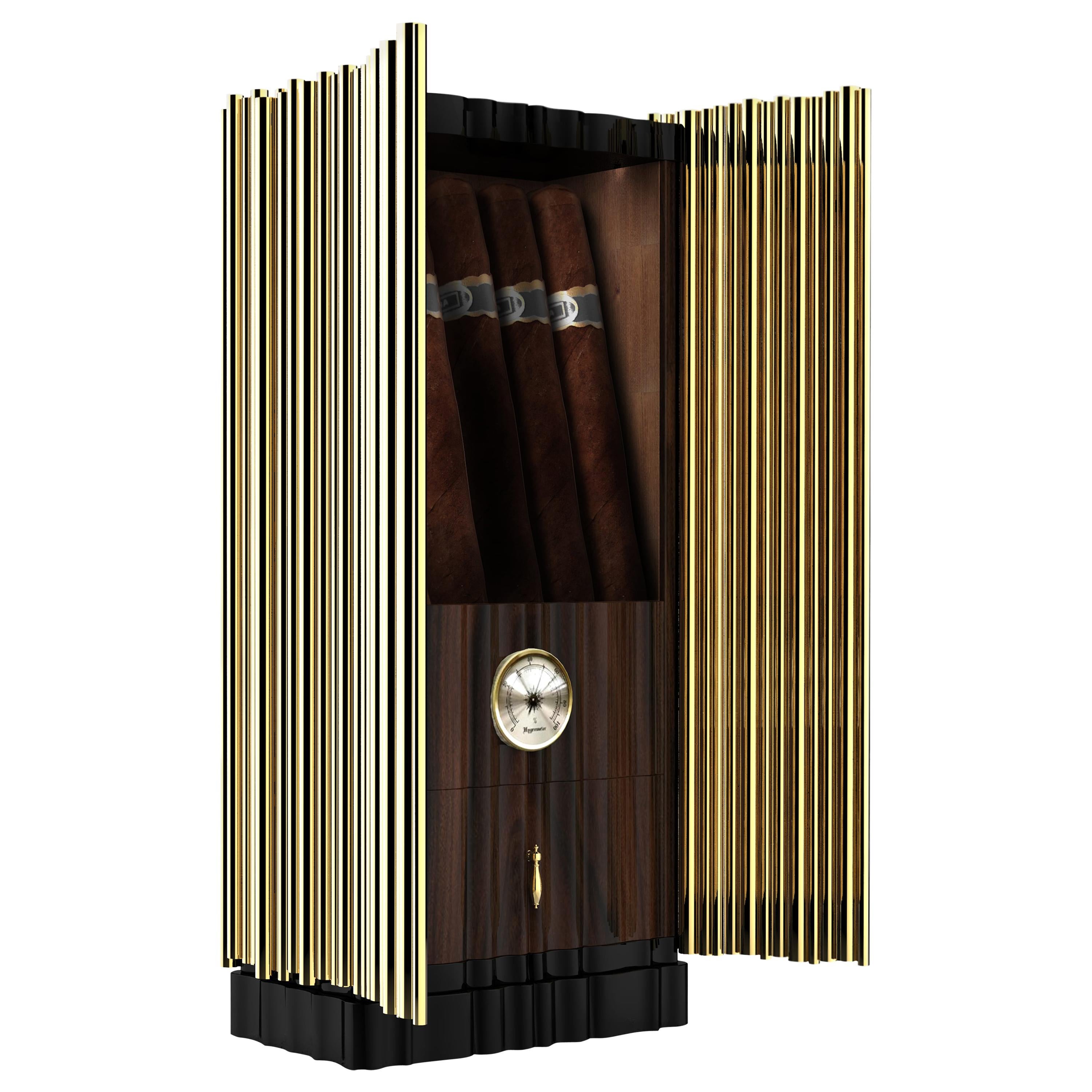 Symphony Cigar Humidor with Gold Plated Brass Detail For Sale