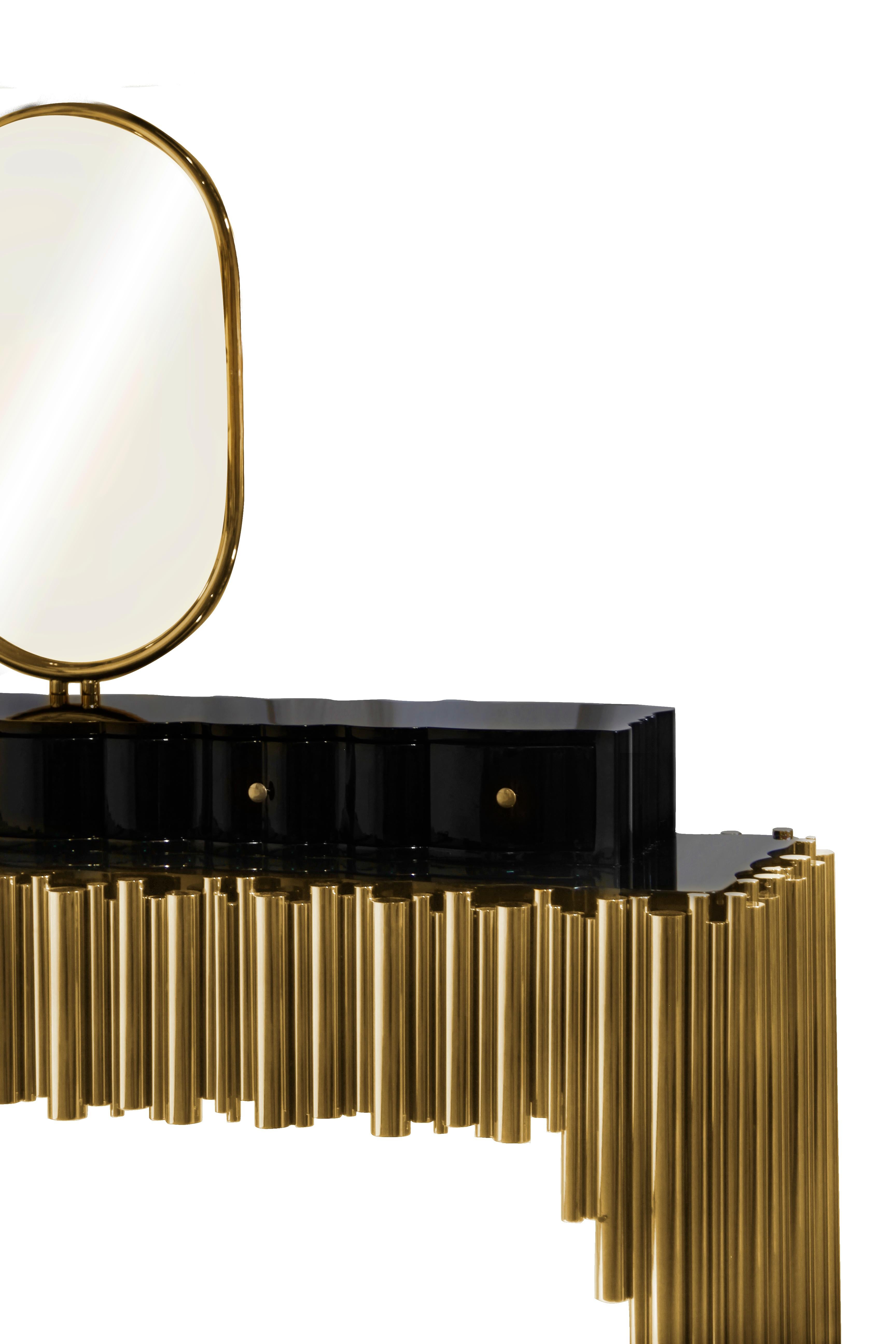 Modern Symphony Dressing Table with Polished Brass Tubes by Maison Valentina For Sale
