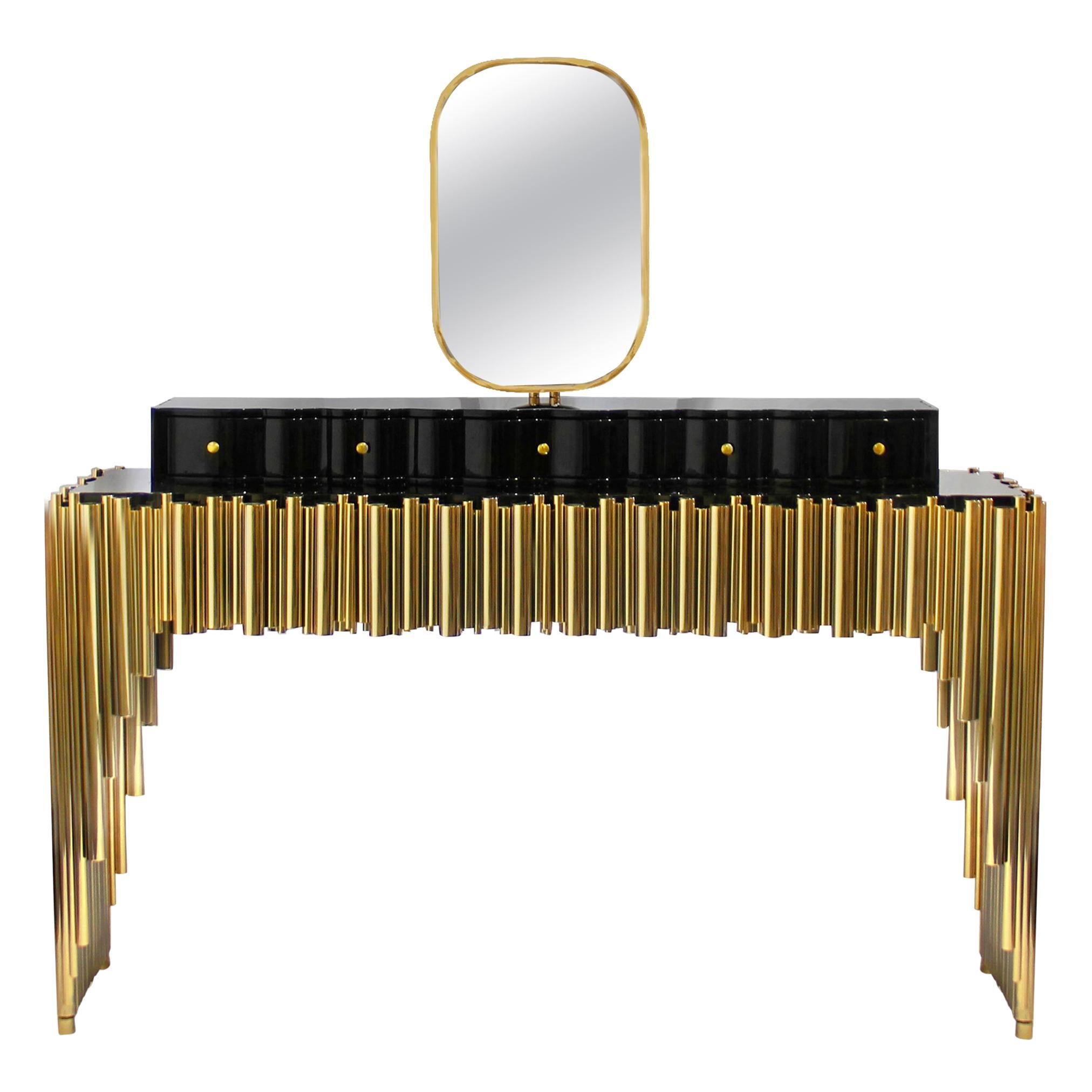 Symphony Dressing Table with Polished Brass Tubes by Maison Valentina For Sale