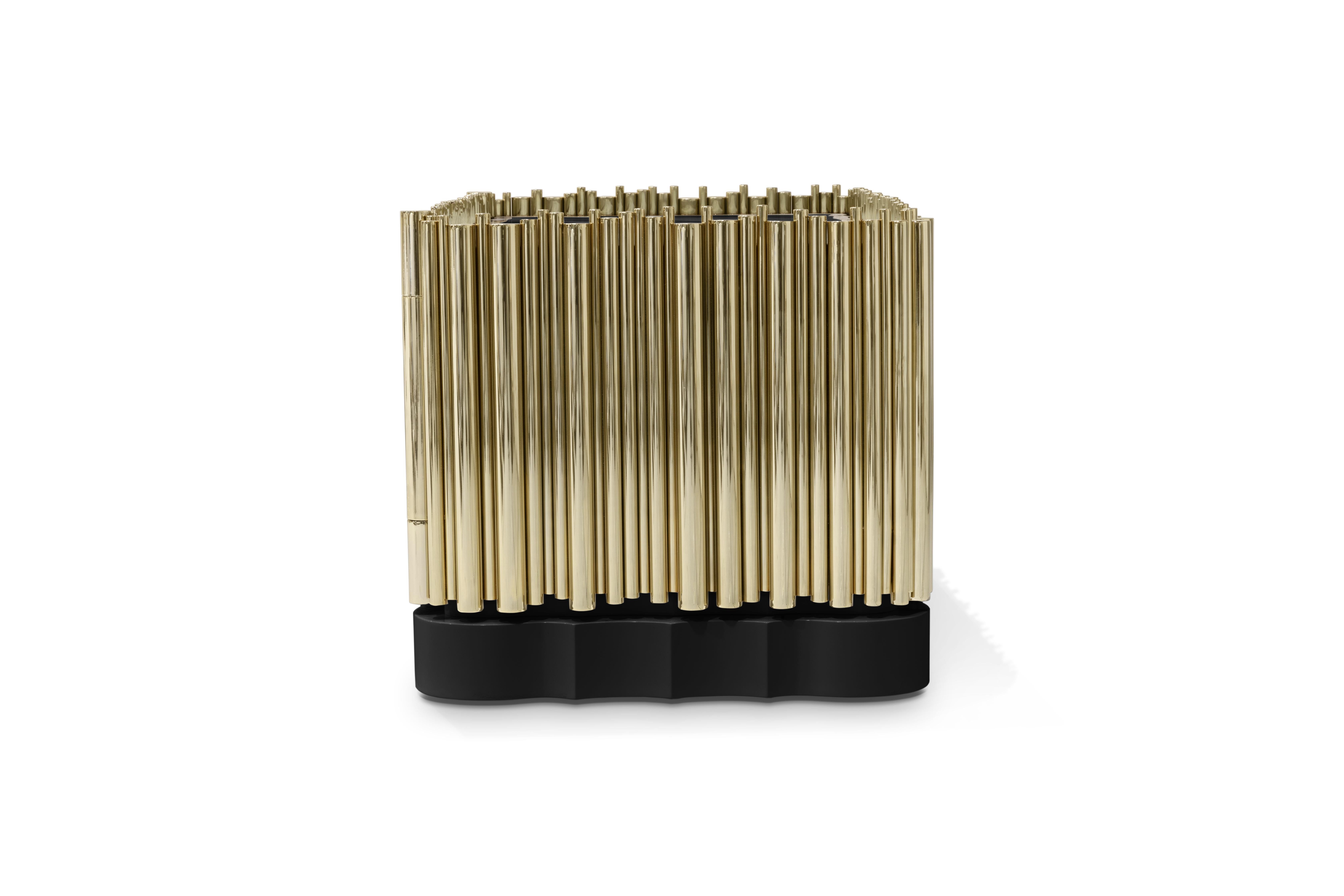 Hand-Carved Symphony Nightstand - Hand-Crafted Gold Plated Brass - Boca do Lobo For Sale
