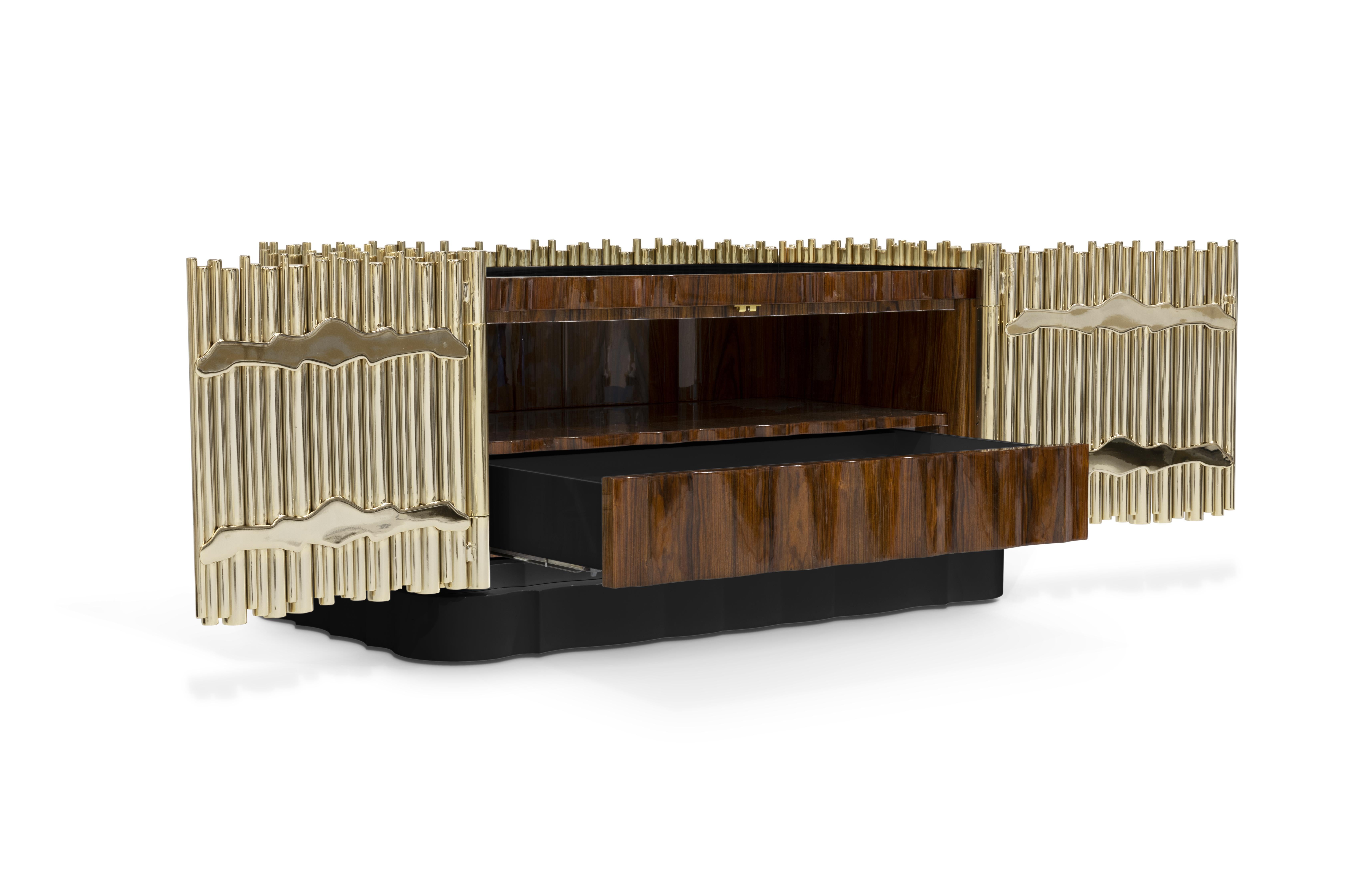 Metal Symphony Nightstand - Hand-Crafted Gold Plated Brass - Boca do Lobo For Sale