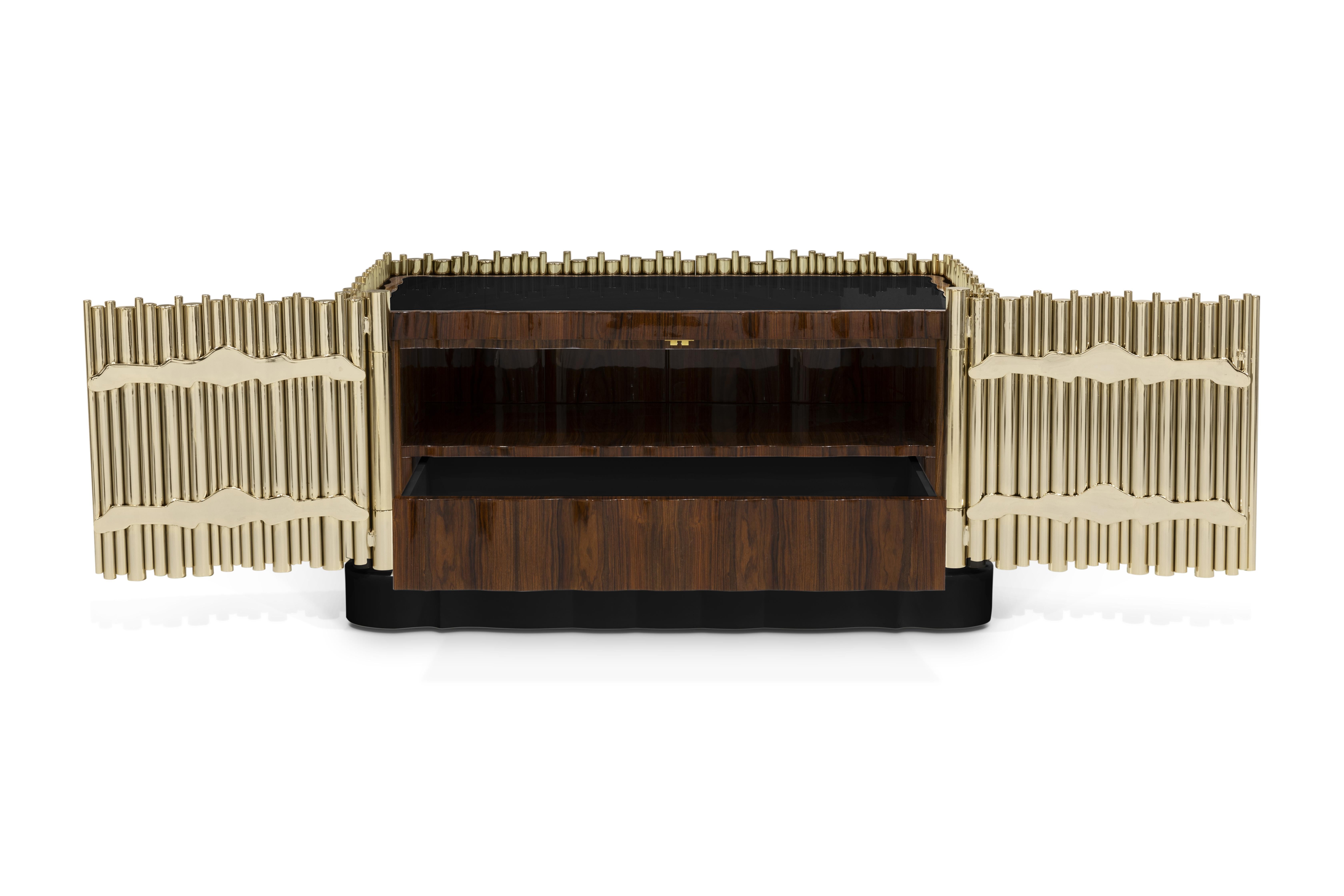 Contemporary Symphony Nightstand - Hand-Crafted Gold Plated Brass - Boca do Lobo For Sale