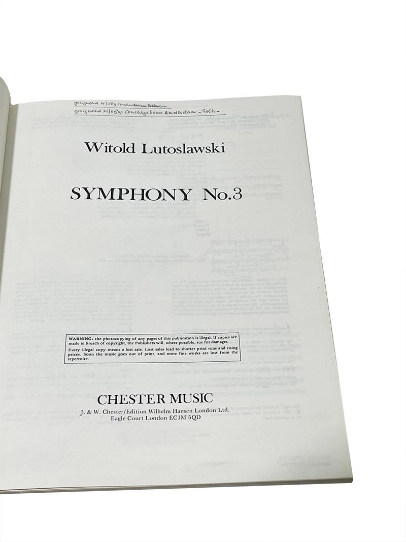 Olandese Sinfonia n. 3 Libro musicale firmato da Witold Lutoslawski e Sir Georg Solti, 1989 in vendita