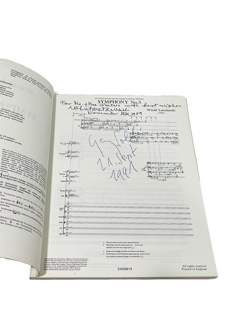Carta Sinfonia n. 3 Libro musicale firmato da Witold Lutoslawski e Sir Georg Solti, 1989 in vendita