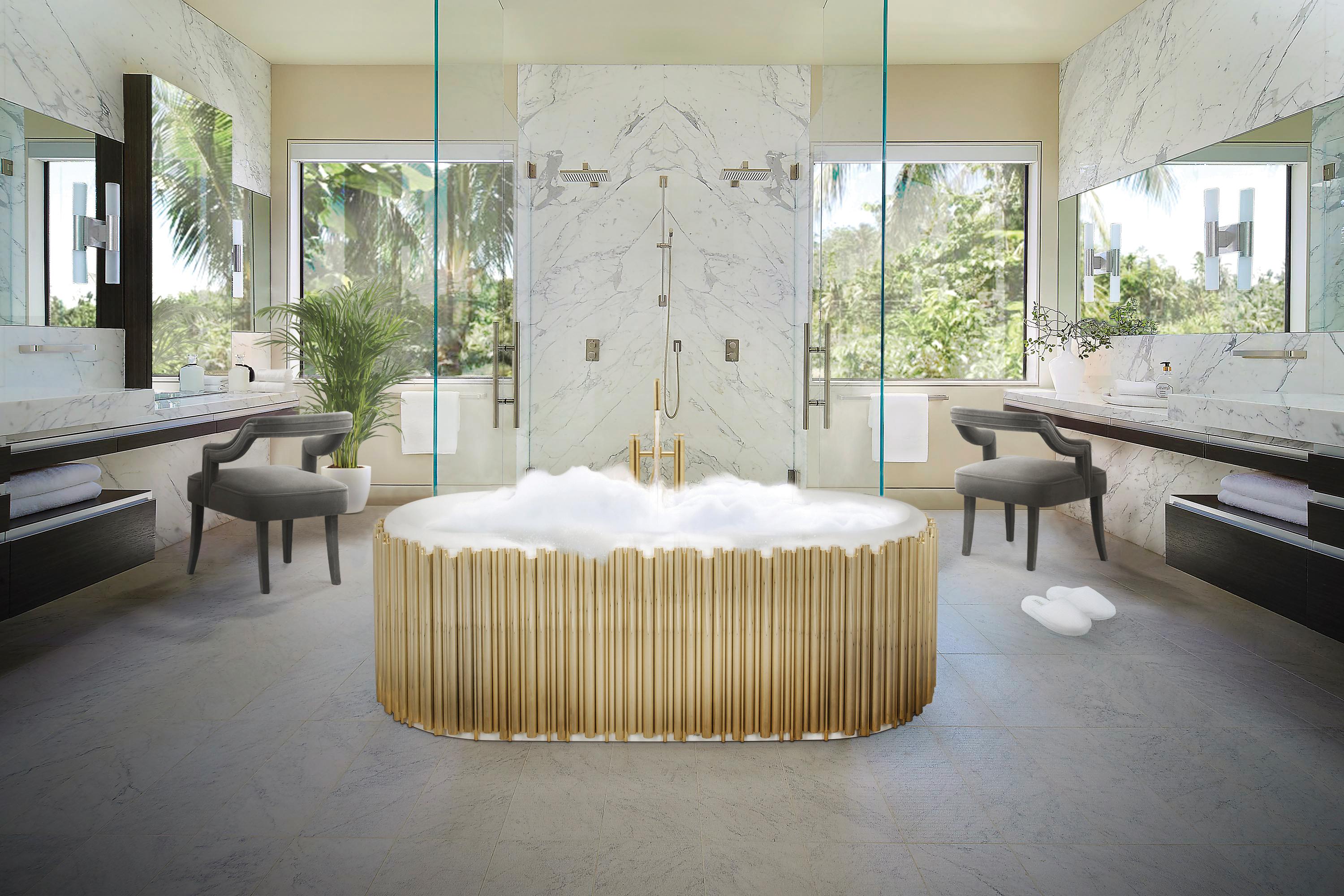 Modern Symphony Oval Bathtub with Gold-Plated Brass Tubes by Maison Valentina For Sale