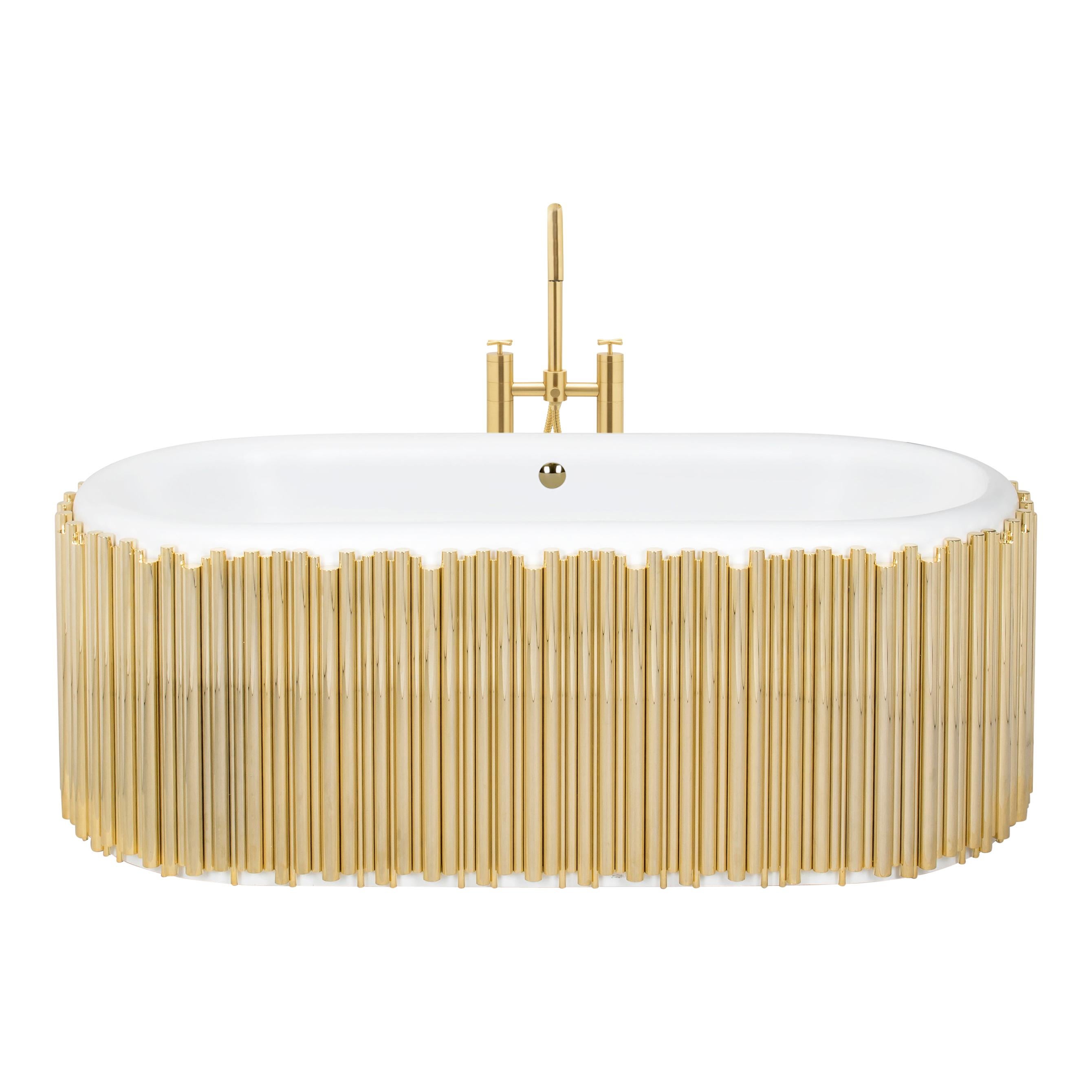 Symphony Oval Bathtub with Gold-Plated Brass Tubes by Maison Valentina For Sale