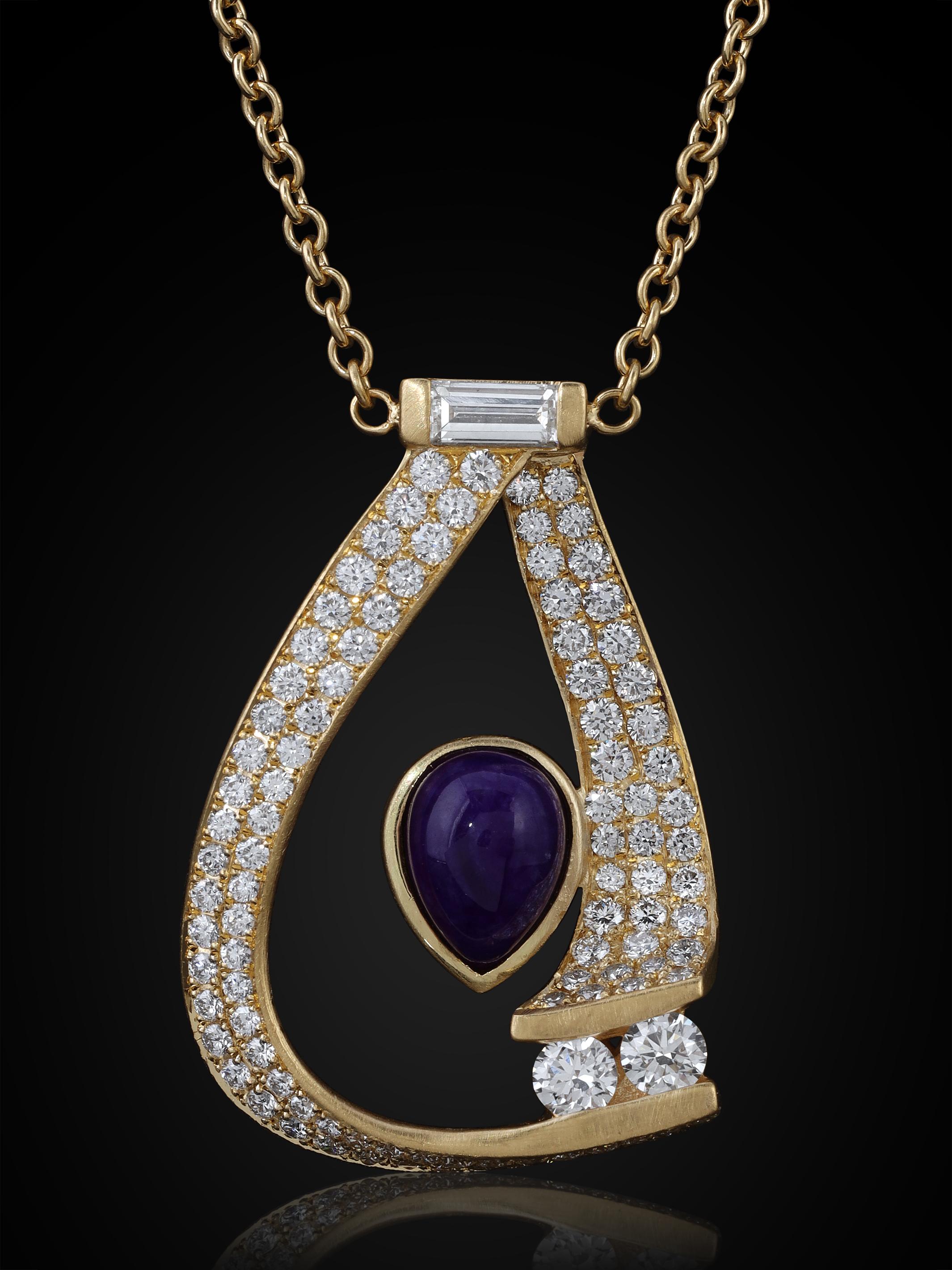 da uomo o donna Collana Symphony con pave e diamanti rotondi a pera rovesciata in oro 18k in vendita