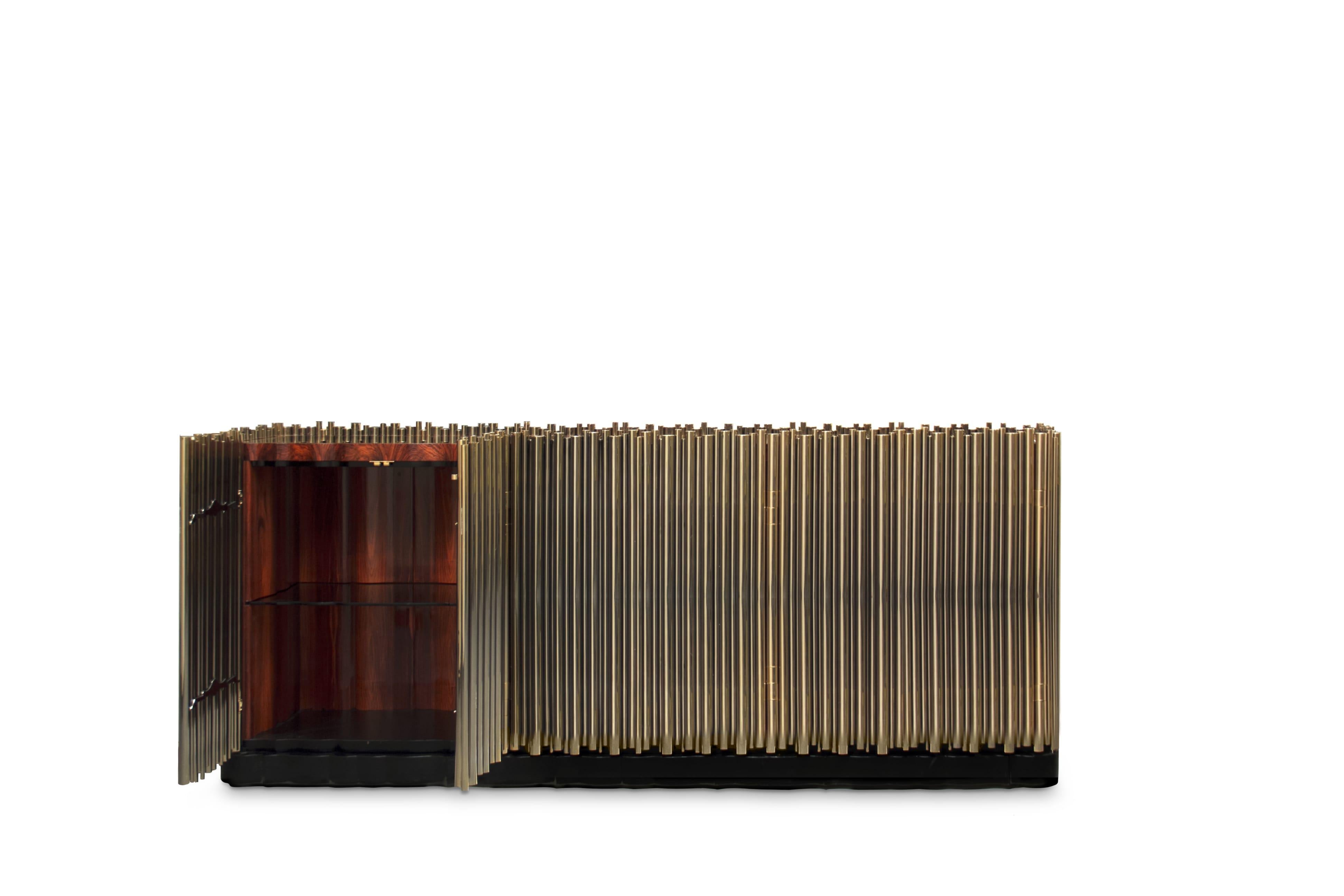 Portuguese Modern Symphony Sideboard 4-Door in Gold Plated Brass Tubes by Boca do Lobo For Sale