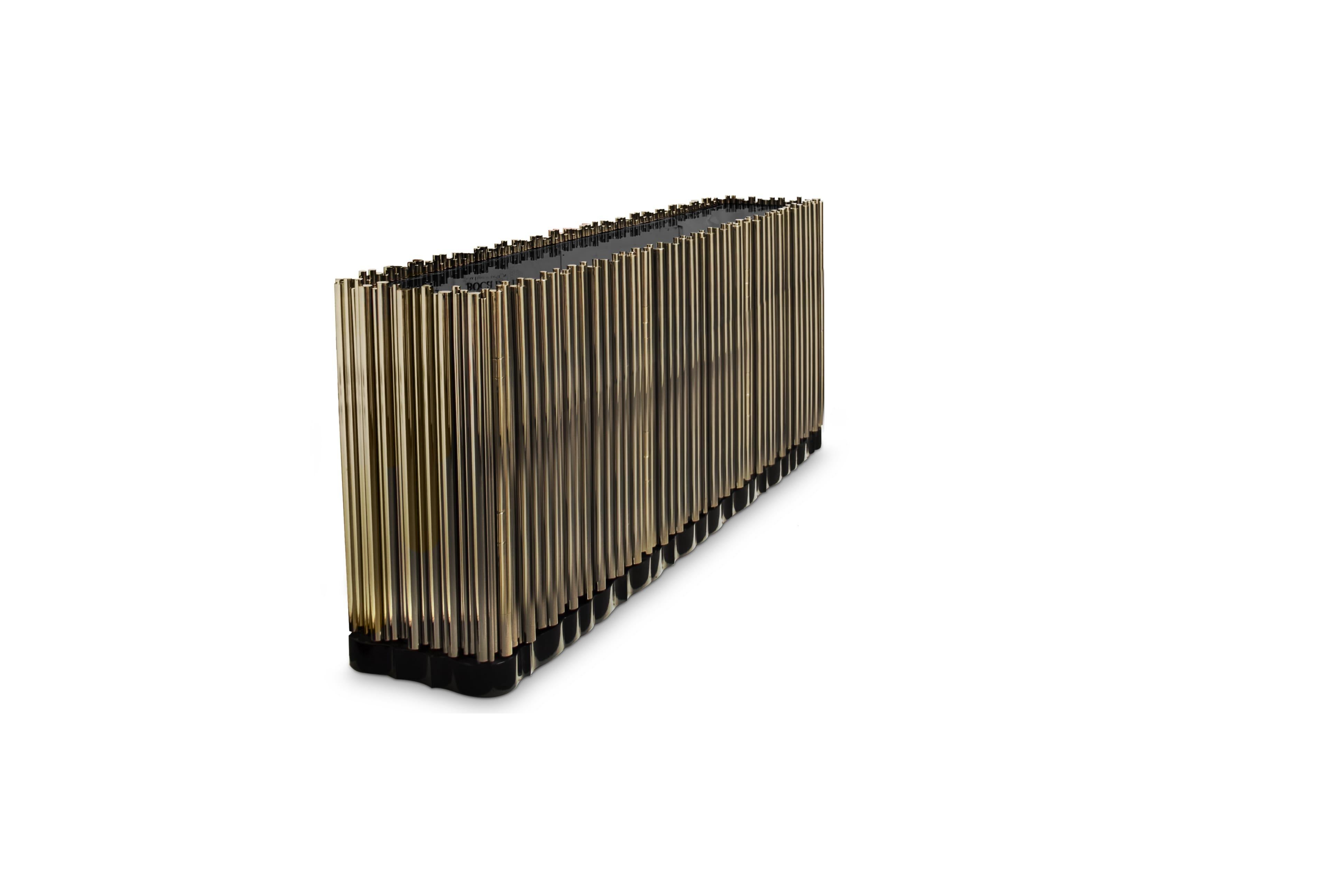 Modern Symphony Sideboard 4-Door in Gold Plated Brass Tubes by Boca do Lobo For Sale 1