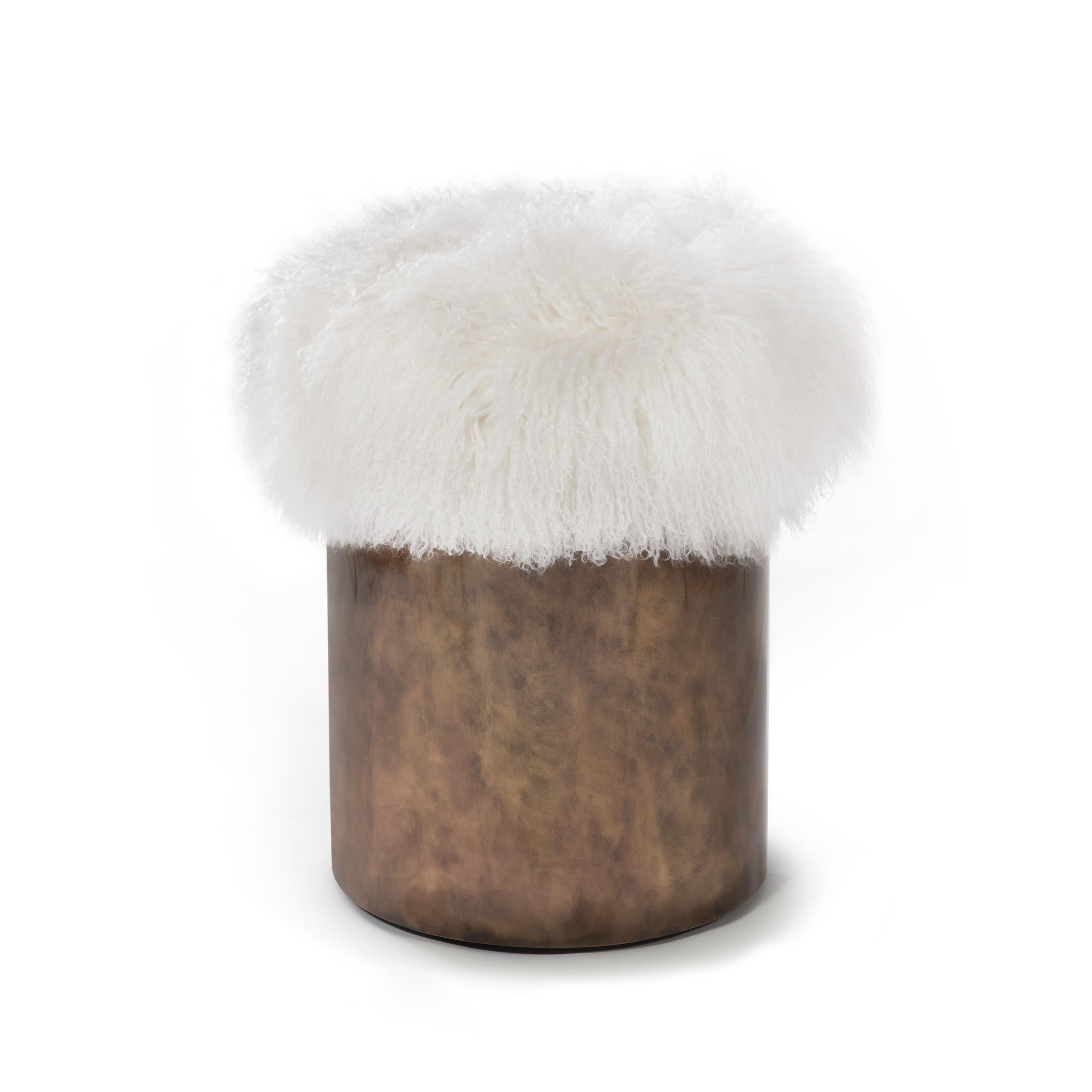 Symphony Stool, Fur and Rustic Brass, InsidherLand by Joana Santos Barbosa For Sale 2