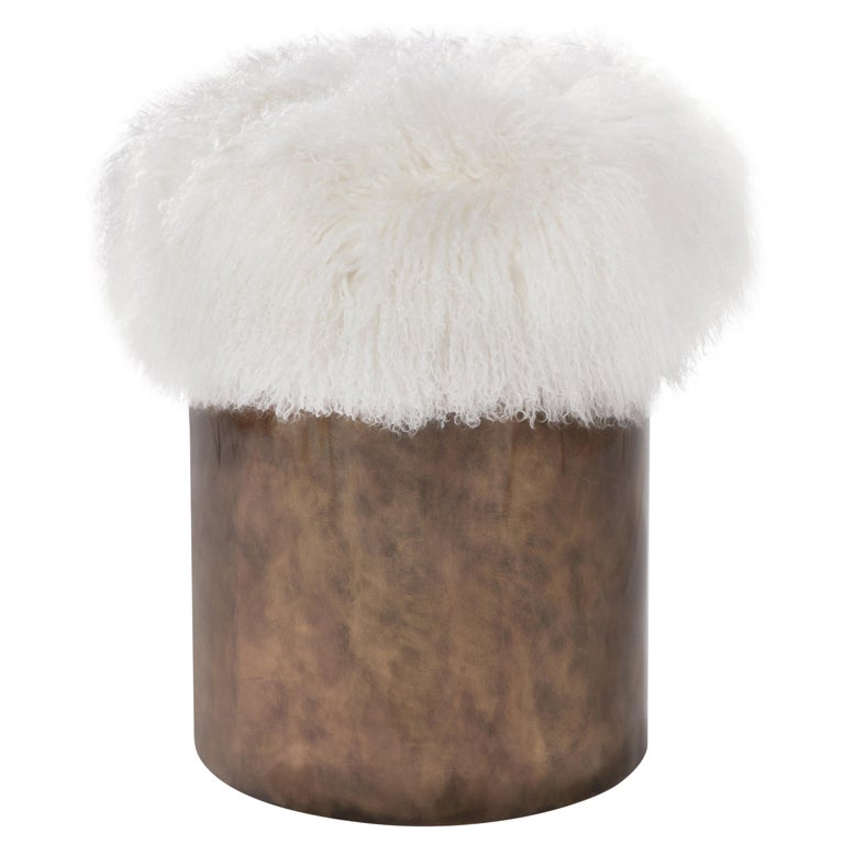 Symphony Stool, Fur and Rustic Brass, InsidherLand by Joana Santos Barbosa For Sale