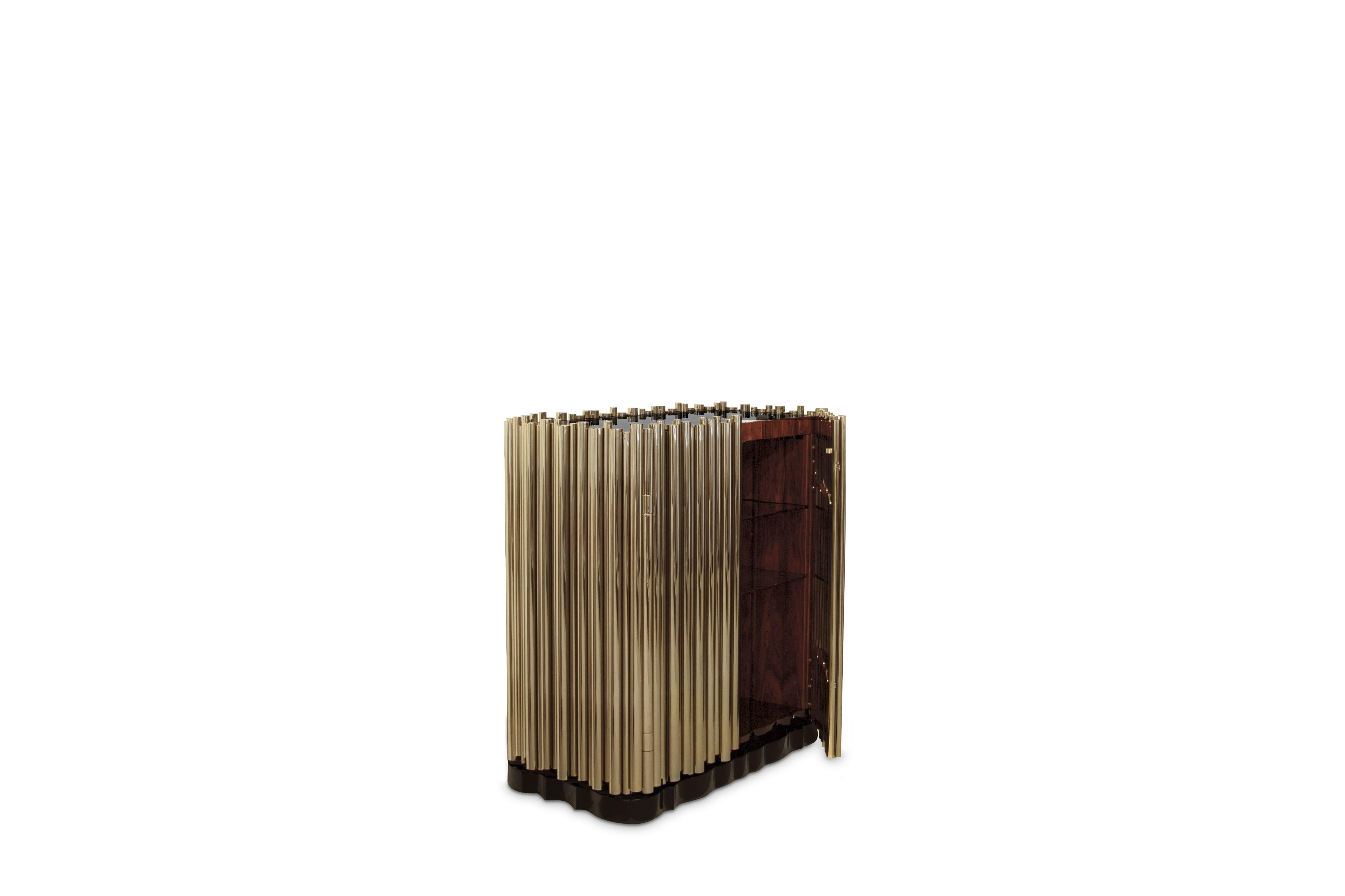 Modern Symphony Sideboard 2-Door in Gold Plated Brass Tubes by Boca do Lobo In Excellent Condition For Sale In New York, NY