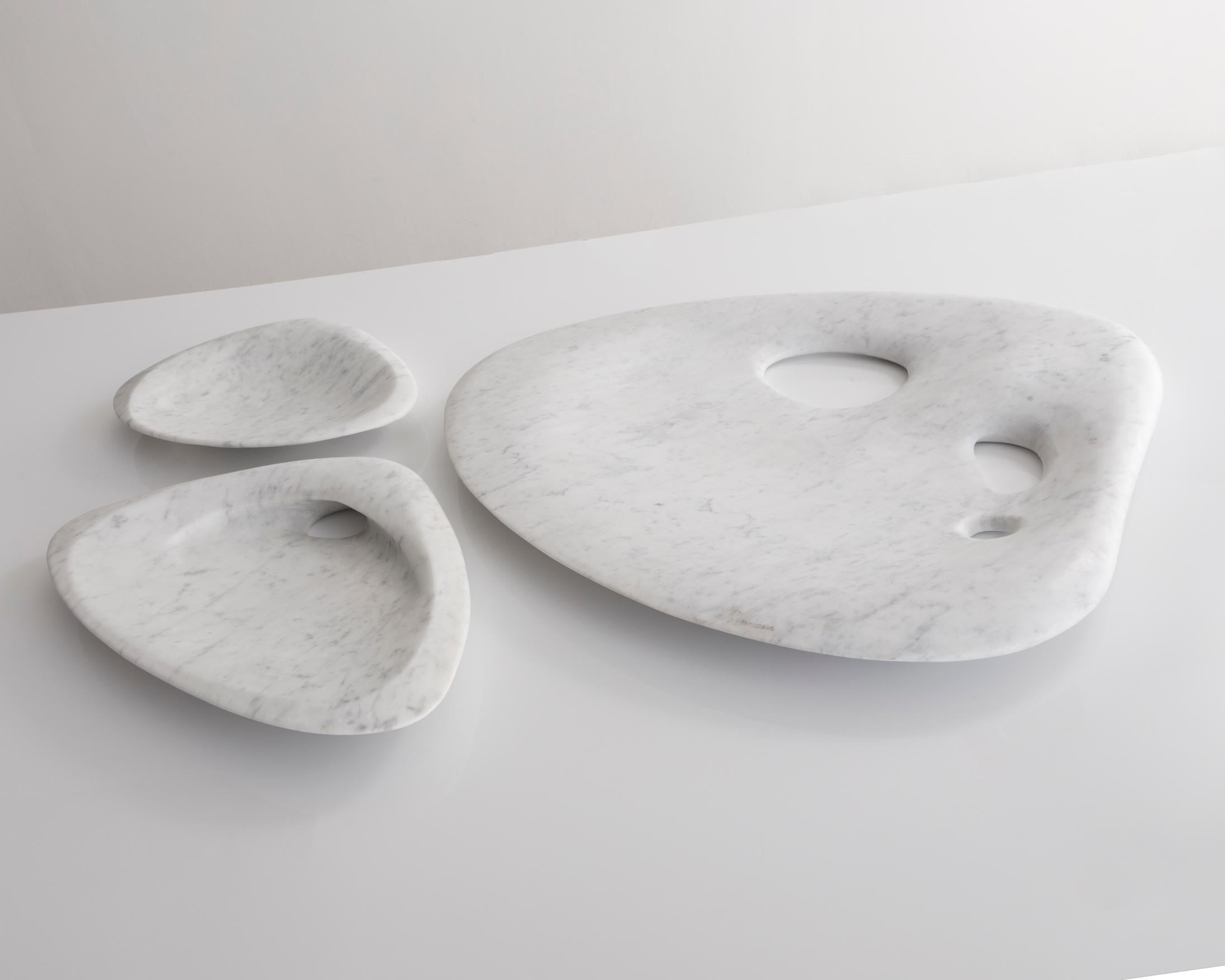 Modern Symphysodon Disc Sculpture in Carrera Marble by Rogan Gregory, 2017