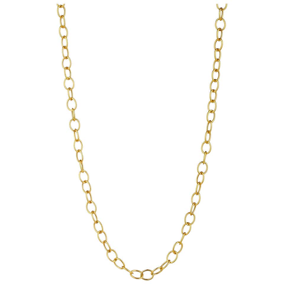 Triangular Link Chain Modern 18 Karat Gold Link Chain with 7 Large Natural Rock Crystal ...