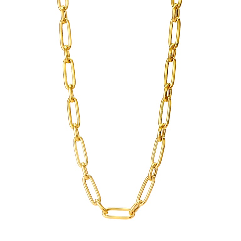 Contemporary Syna 18 Karat Yellow Gold Rounded Paper Clip Link Chain For Sale
