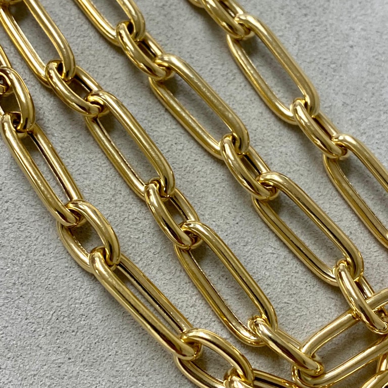 Syna 18 Karat Yellow Gold Rounded Paper Clip Link Chain In New Condition For Sale In Fort Lee, NJ