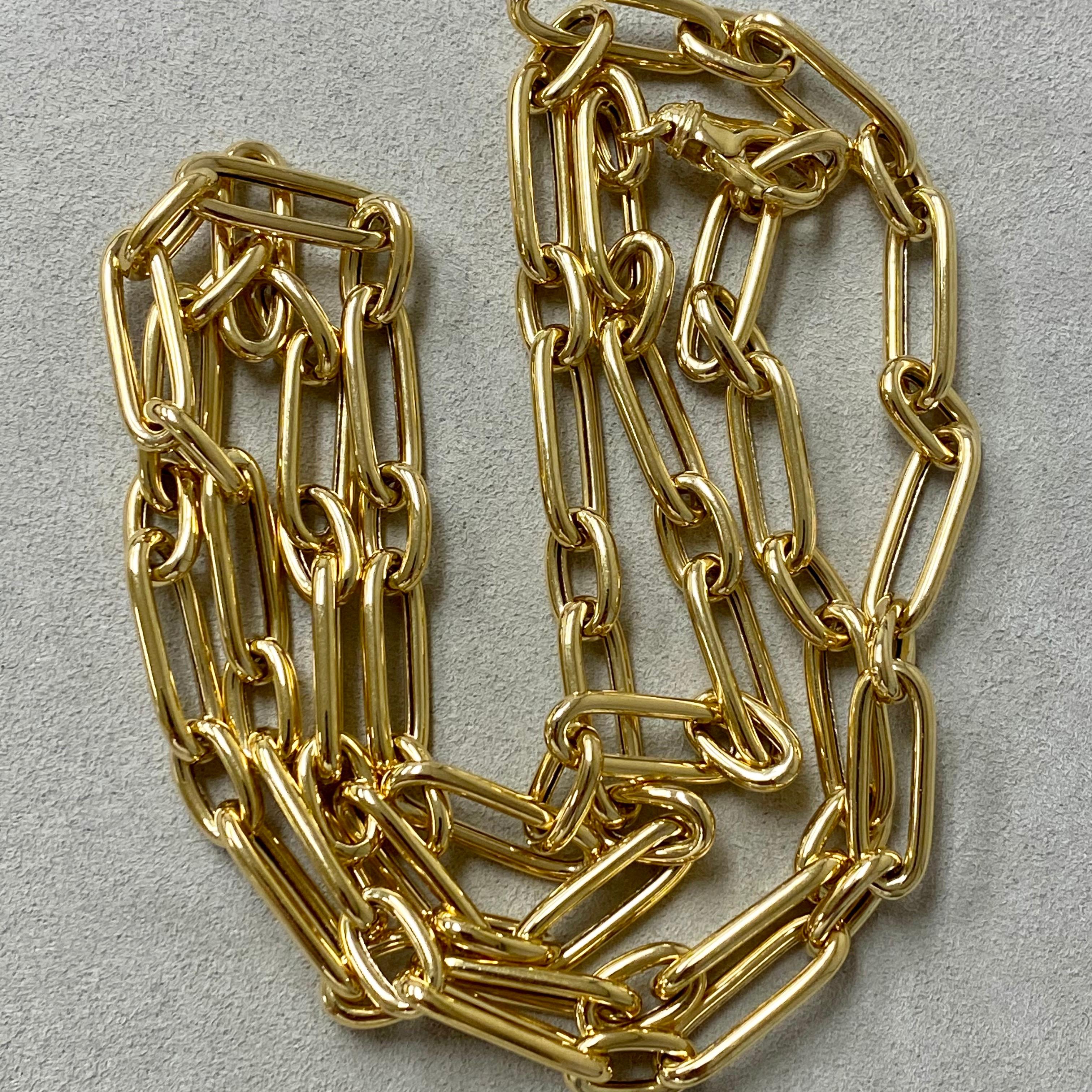Women's or Men's Syna 18 Karat Yellow Gold Rounded Paper Clip Link Chain