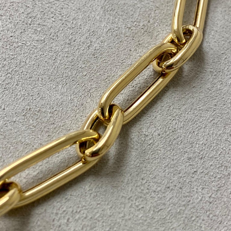 Women's or Men's Syna 18 Karat Yellow Gold Rounded Paper Clip Link Chain For Sale