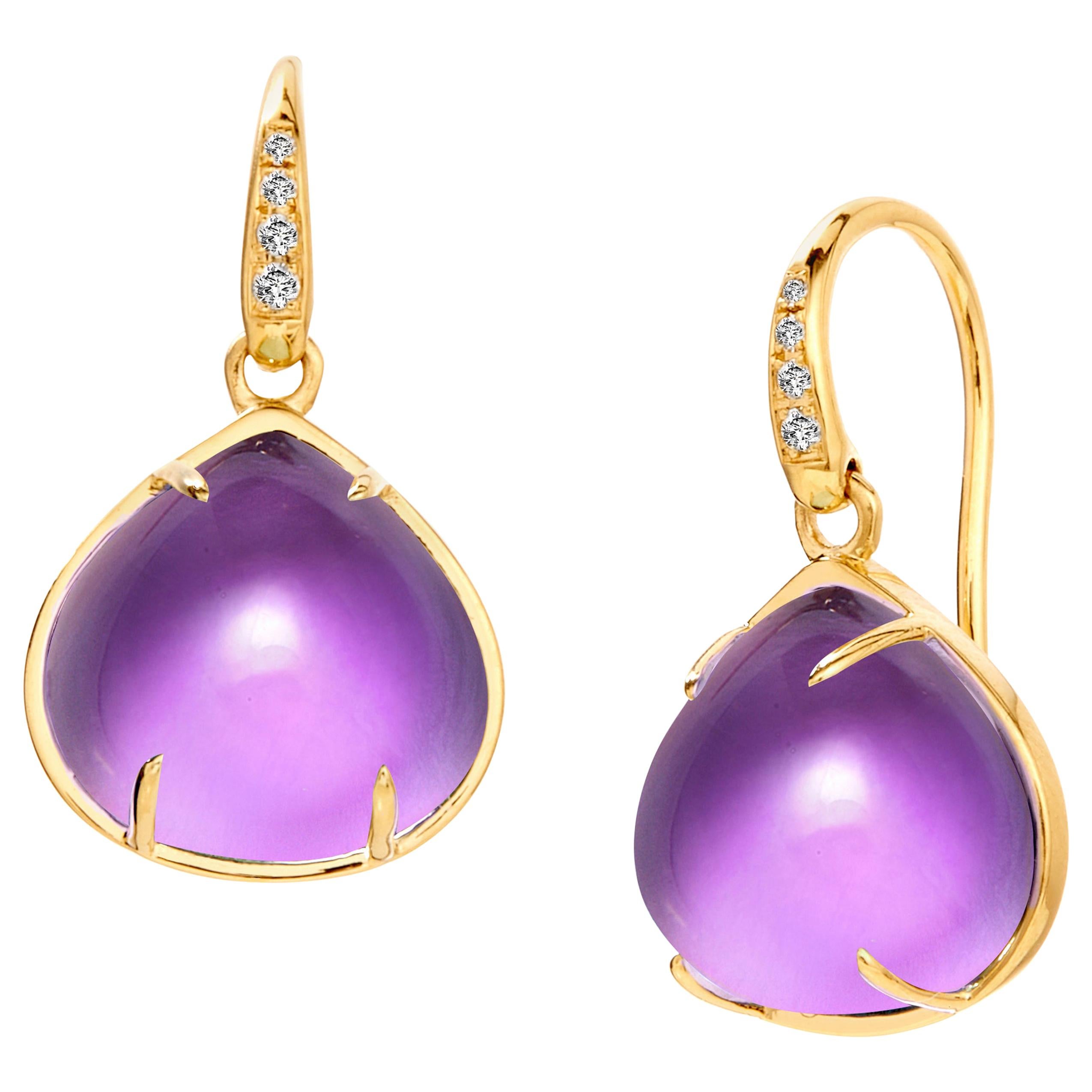 Syna Amethyst Yellow Gold Earrings with Diamonds For Sale